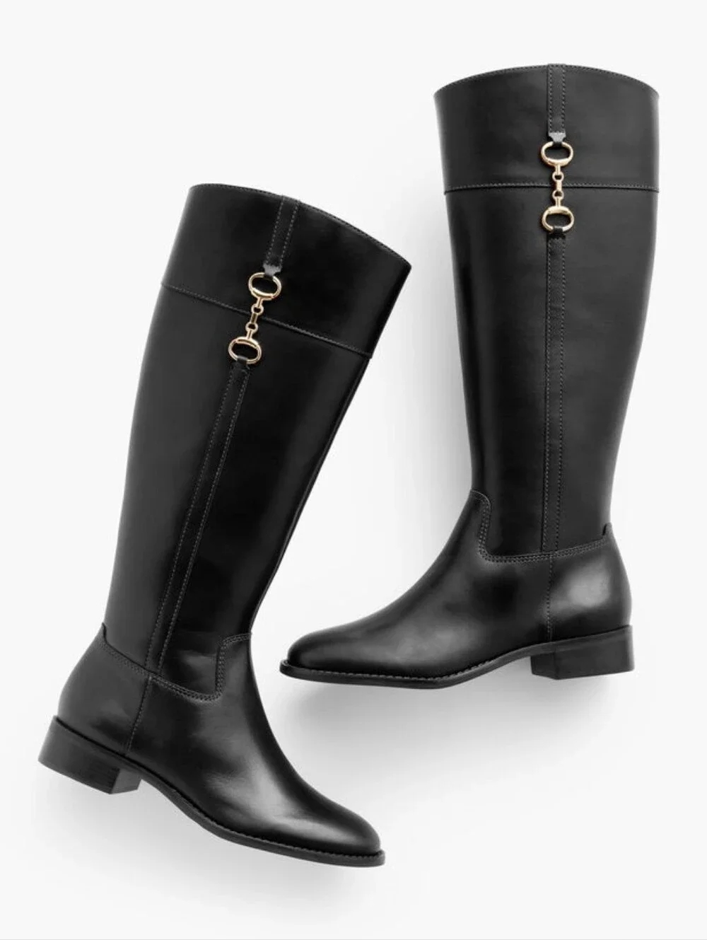 Talbots Tish Bit Riding Boots Black Knee-High Leather  with Gold Bit Detail 7.5